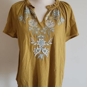 J. Jill Sz Petite S Citrine Embroidered Peasant Blouse